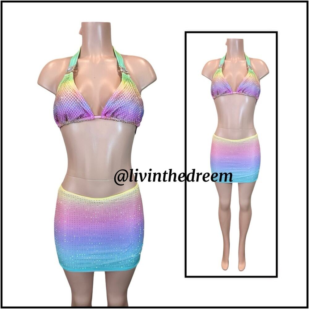 Iridescent Pastel Mesh Swim Coverup Skirt - Multicolor